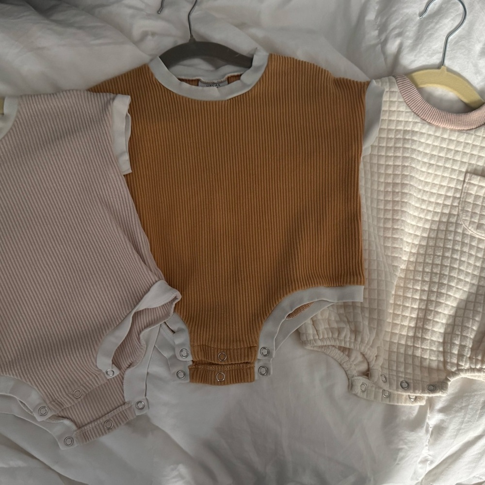Set of Three Orcas Lucille Baby Bubble Rompers in Neutral Tones